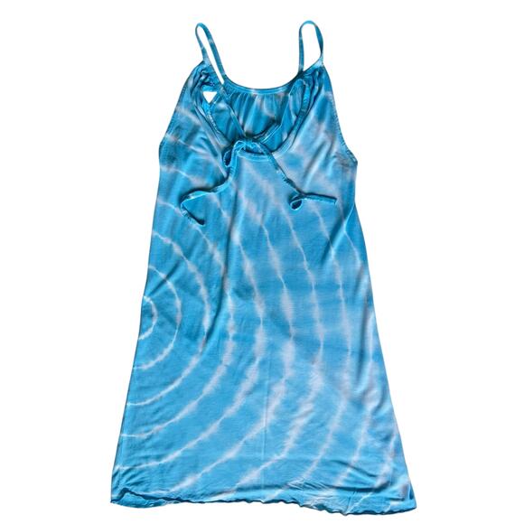 Tie Dye Summer Dress Womens S Teal White Sequins Tie Back Boho Colorful Festival - Picture 11 of 14